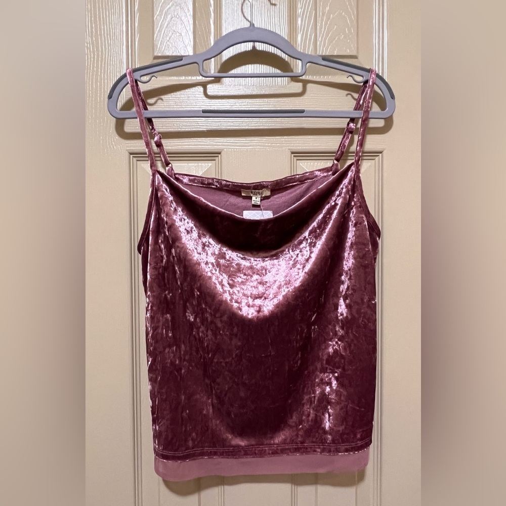 Kori America Rose Velour Cowl Neck Tank Top Sz S NWT
